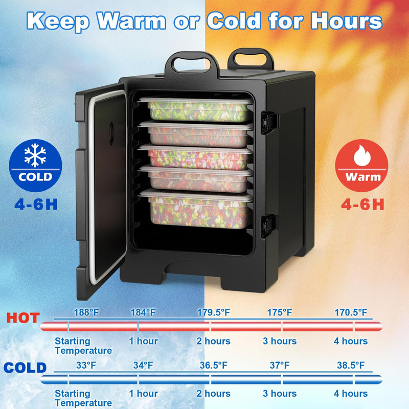 Load image into Gallery viewer, Goplus Insulated Food Pan Carrier, 82 Qt LLDPE Hot Box w/5 Full-Size Food Pans, Double Buckles