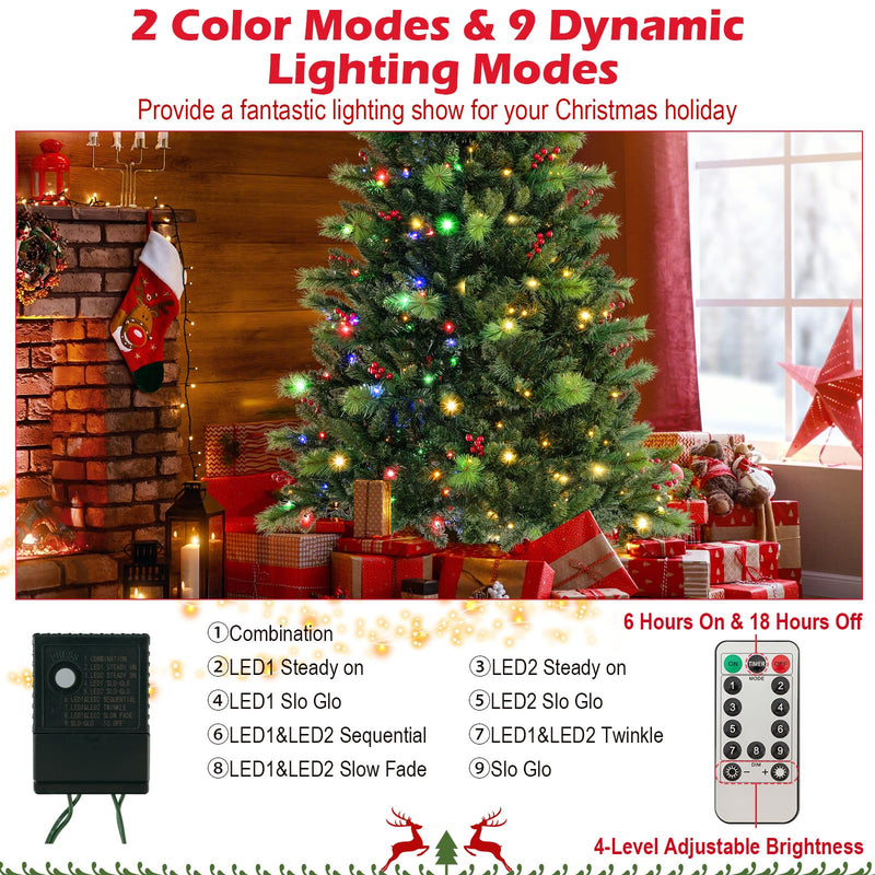 Load image into Gallery viewer, Goplus Pre-Lit Artificial Christmas Tree, Hinged Xmas Tree with 670 PVC & Pine Needles Branch Tips