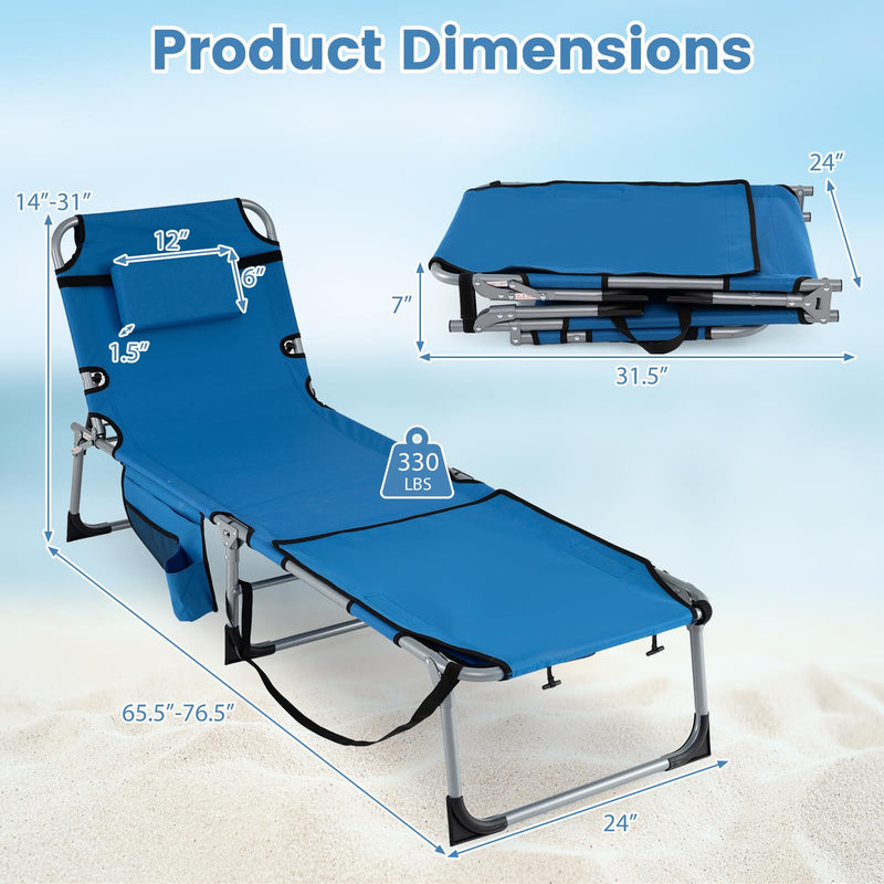 Load image into Gallery viewer, Goplus Tanning Chair with Face Arm Holes w/4-Level Backrest & Head Pillow for Pool Beach