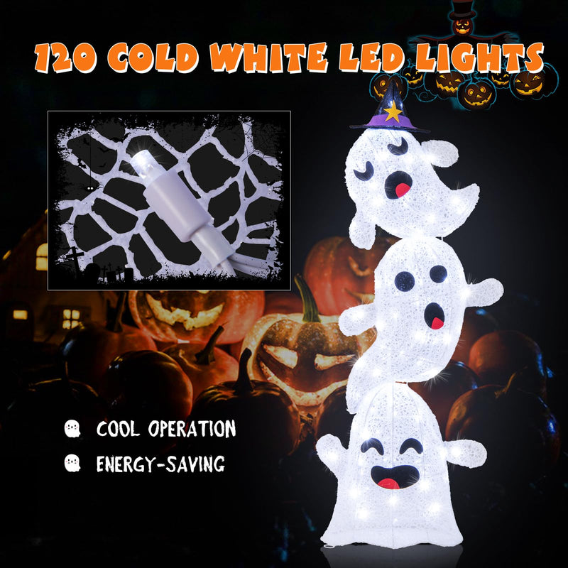 Load image into Gallery viewer, Goplus 4 Ft Halloween Decorations Outdoor Stacked Ghosts, Free-Standing Cute Yard Decorations