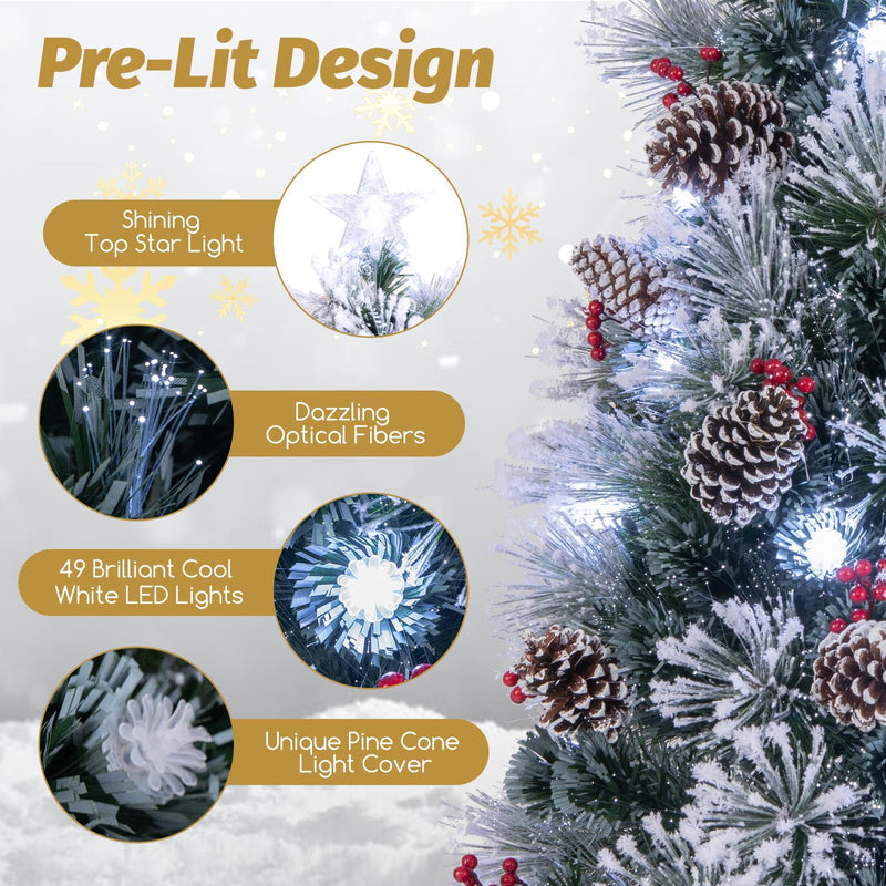 Load image into Gallery viewer, Goplus Pre-lit Fiber Optic Christmas Tree, Artificial Snowy Xmas Tree with 49 Cool White LED Lights