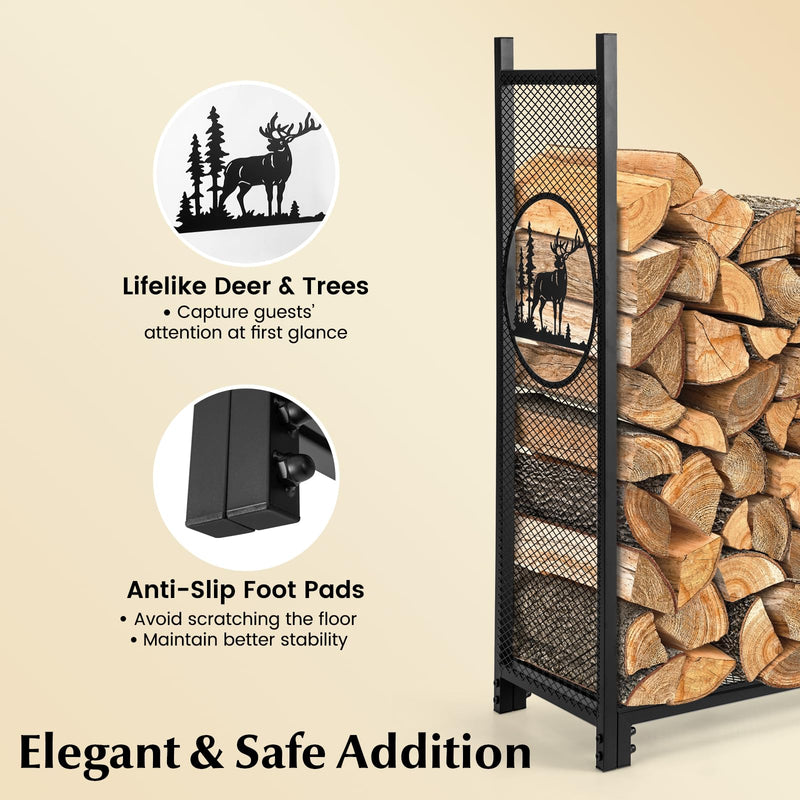 Load image into Gallery viewer, Goplus Firewood Rack Outdoor, 4 FT Metal Log Storage Rack with Mesh Sides & Base
