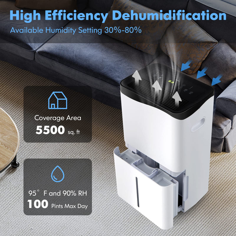 Load image into Gallery viewer, 100 Pint Dehumidifier Rooms up to 5500 Sq. Ft with Smart App & Alexa Voice Control