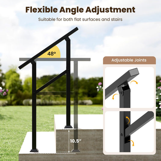 Goplus Metal Hand Rail Fits 0-2 Steps with Flexible Angle Adjustment
