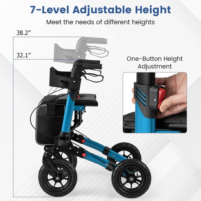 Load image into Gallery viewer, Goplus Walkers for Seniors with Seat 2 in 1 Folding Rolling Rollator Walker with 9" Pneumatic Tires for All Terrain