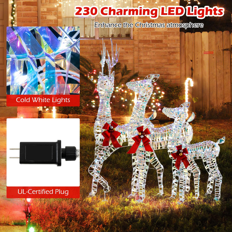 Load image into Gallery viewer, Goplus 3-Piece Large Lighted Christmas Reindeer Family, Light up Xmas Decorations w/LED Lights & Bows