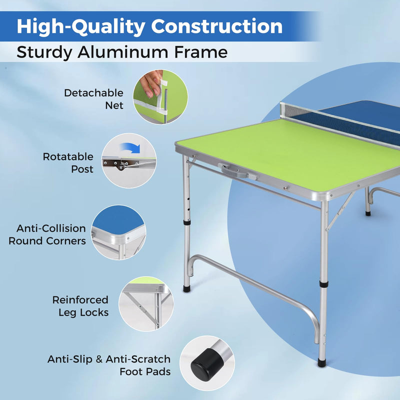 Load image into Gallery viewer, Goplus Foldable Ping Pong Table, 100% Preassembled, Table Tennis Table with Net, 2 Paddles( Blue&Green-47'' )