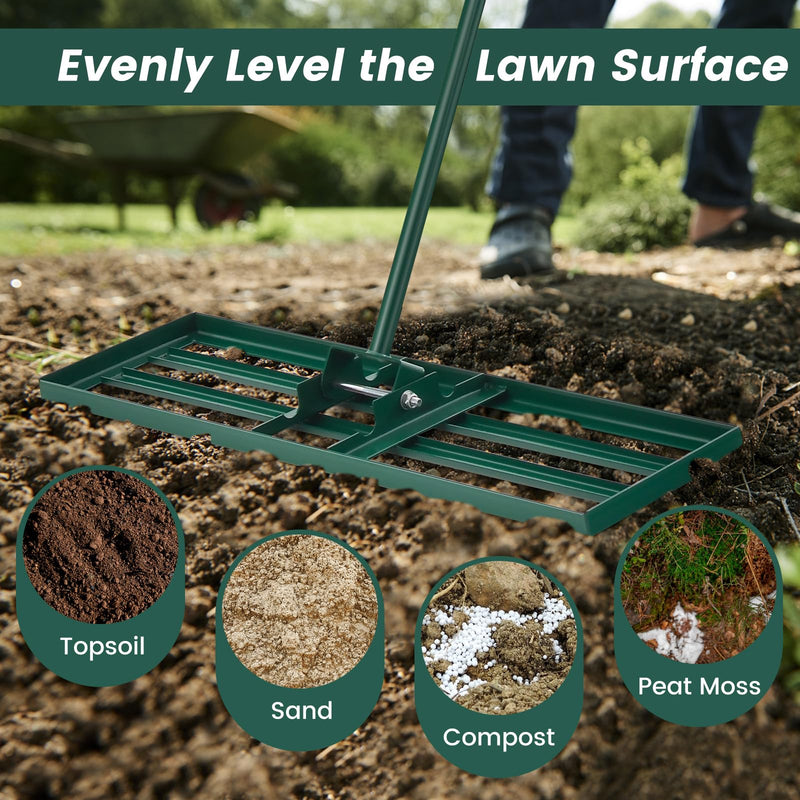 Load image into Gallery viewer, Goplus Lawn Leveling Rake, Heavy Duty Level Lawn Tool w/ Ergonomic Handle for Soil