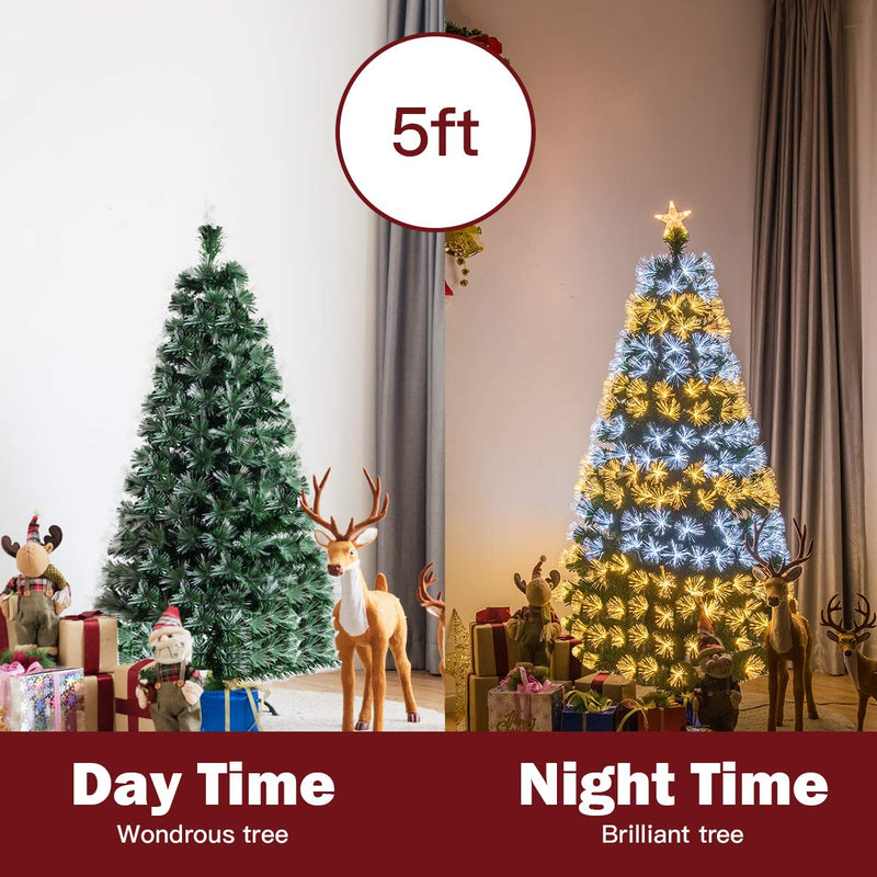 Load image into Gallery viewer, Goplus 5ft Pre-lit Artificial Christmas Tree Premium Optical Fiber Tree