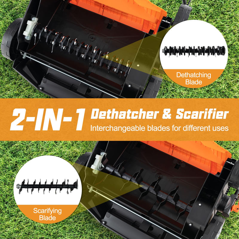 Load image into Gallery viewer, Goplus 2-in-1 Scarifier and Lawn Dethatcher, 16-Inch 15A Corded Electric Dethatcher w/ 14.5-Gal Collection Bag
