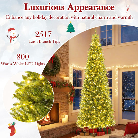 Goplus 12 FT Tall Pre-Lit Hinged Xmas Tree with Quick Power Connector