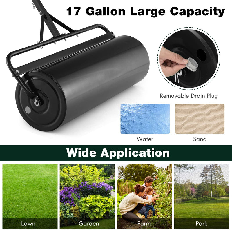 Load image into Gallery viewer, Goplus Lawn Roller, Push/Tow-Behind Lawn Roller, 17 Gallon/63L Water/Sand-Filled Sod Roller with Detachable Gripping Handle