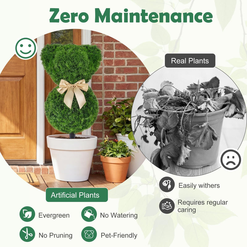 Load image into Gallery viewer, Goplus 2 Pcs Teddy Bear Topiary Trees 16.5”Sun-Resistant Faux Boxwood Plants