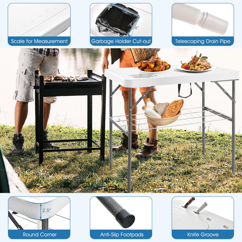 Load image into Gallery viewer, Goplus 40" Folding Fish Cleaning Table with Dual Water Basins