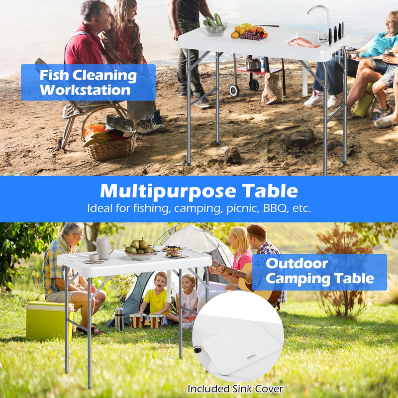Load image into Gallery viewer, Goplus Folding Fish Cleaning Table 42.5 Inch Portable Camping Sink Table with Rotatable Faucet