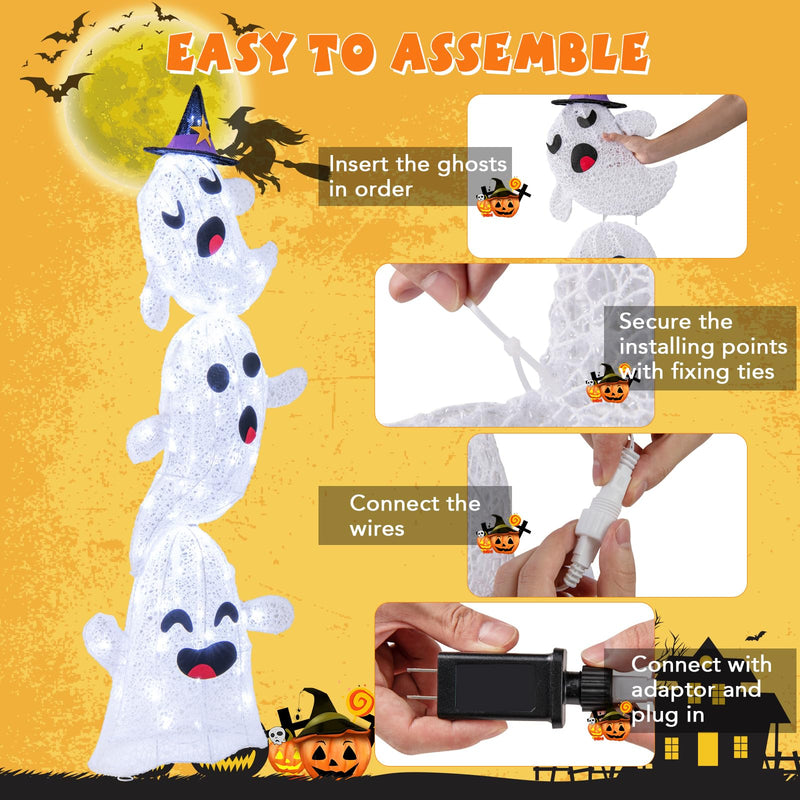 Load image into Gallery viewer, Goplus 4 Ft Halloween Decorations Outdoor Stacked Ghosts, Free-Standing Cute Yard Decorations