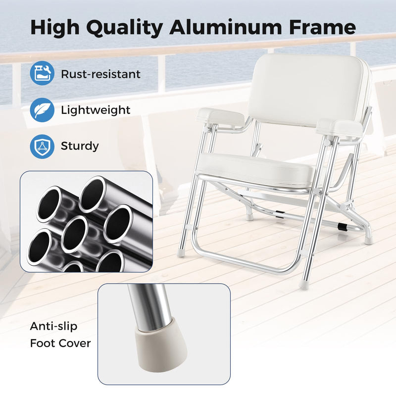 Load image into Gallery viewer, Goplus Folding Deck Chair, Aluminum Boat Seat w/Upholstered Seat, Soft Padded Backrest & Armrests