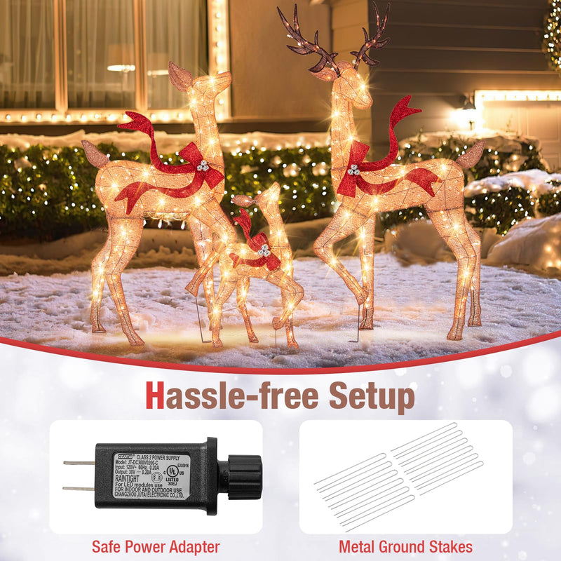 Load image into Gallery viewer, Goplus 3-Piece Large Lighted Christmas Reindeer Family, Light up Xmas Decorations w/440 LED Lights