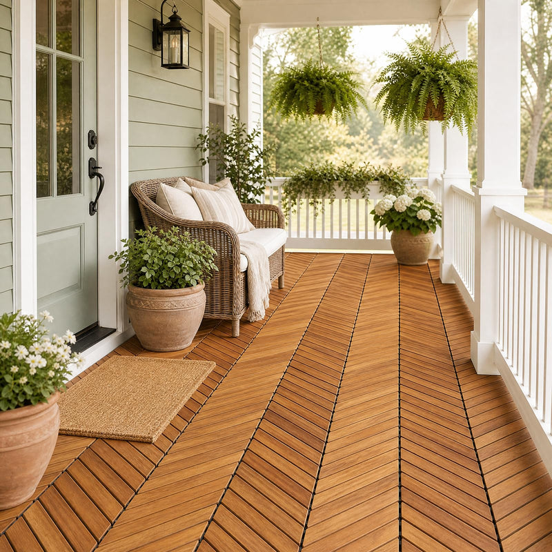 Load image into Gallery viewer, Goplus 30-Pack Acacia Wood Interlocking Deck Tiles (Chevron) | Floor Tiles for Patio, 30 sq. ft