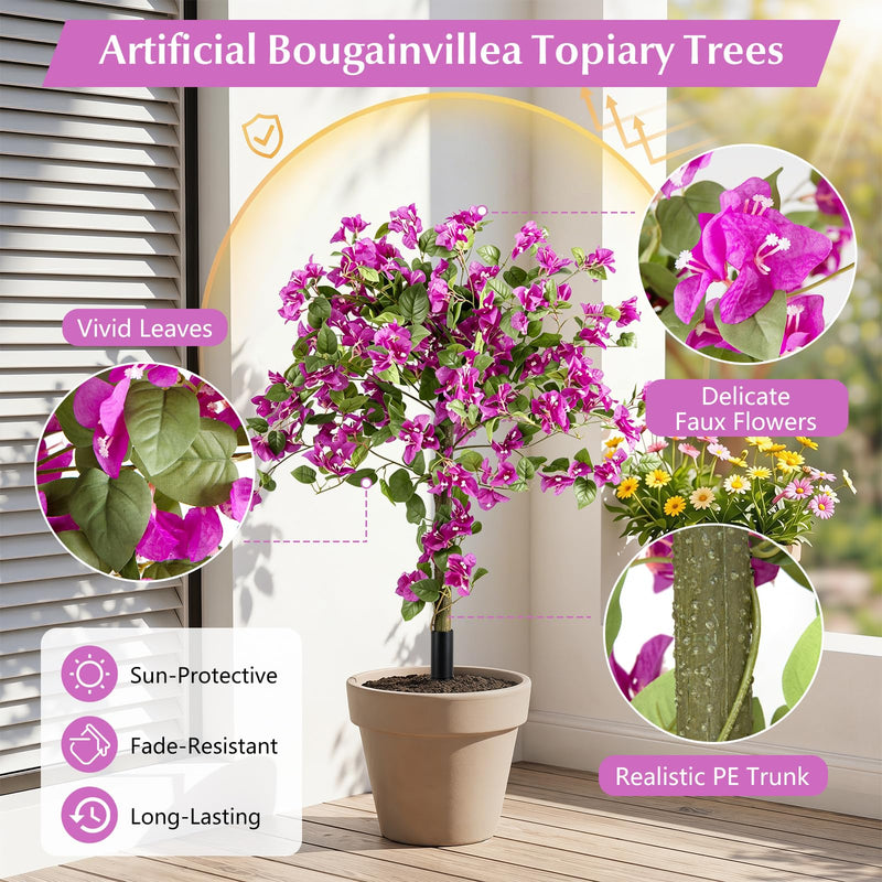 Load image into Gallery viewer, Goplus 2 Pack Artificial Bougainvillea Trees | 43.5" Sun-Protective Fake Silk Floral Plants