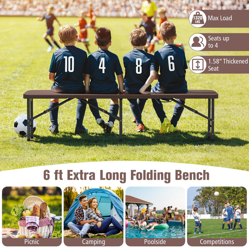 Load image into Gallery viewer, Goplus 6 Feet Plastic Folding Bench, Portable Foldable Bench Seat with 1320 LBS Capacity, for Outside Picnic Party Camping Dining Soccer Events