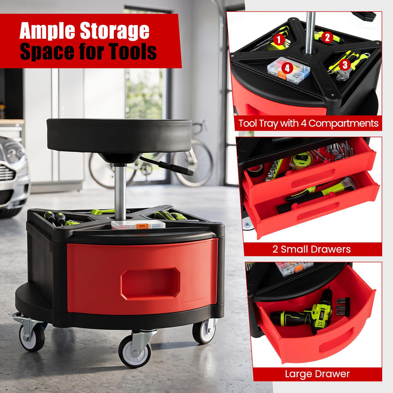 Load image into Gallery viewer, Goplus Rolling Mechanic Stool with Cushioned Seat with 3 Drawers and Tool Tray