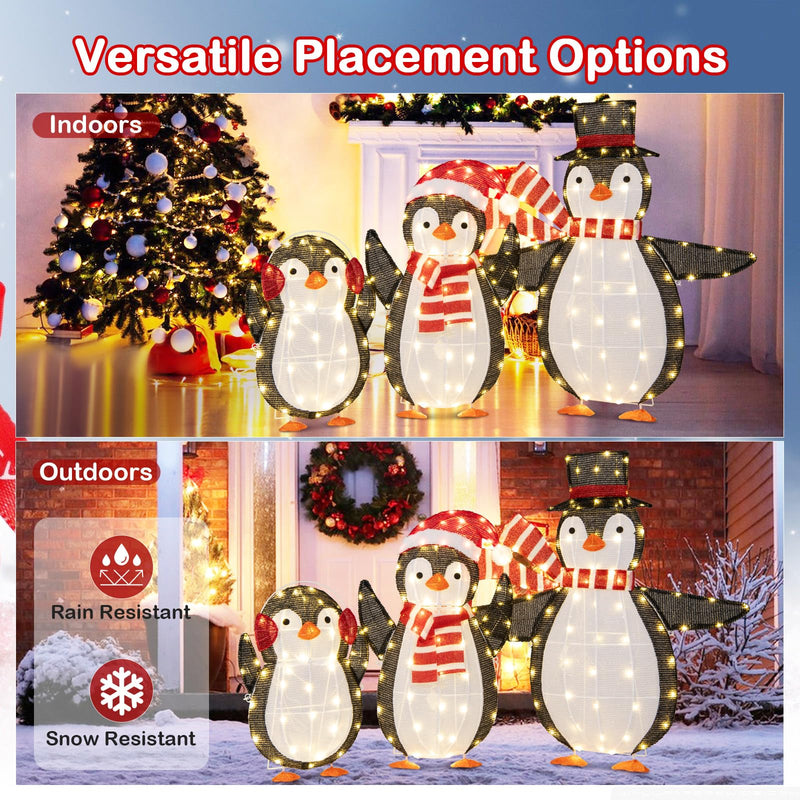 Load image into Gallery viewer, Goplus Set of 3 Lighted Christmas Penguins with LED Lights Outdoor Glowing Holiday Display