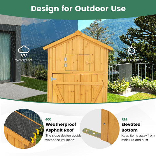 Goplus Outdoor Storage Shed, Wooden Garden Storage Cabinet with Lockable Doors