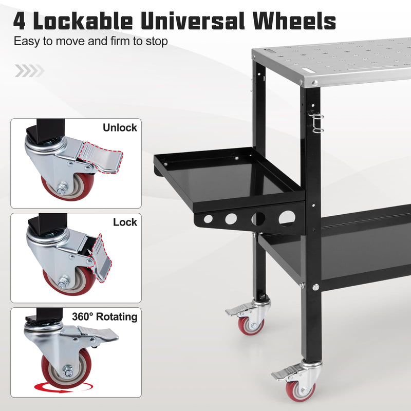 Load image into Gallery viewer, Goplus 36” x 18” Rolling Welding Table, 1200 lbs Welding Workbench on Wheels w/Tool Rack & Tray