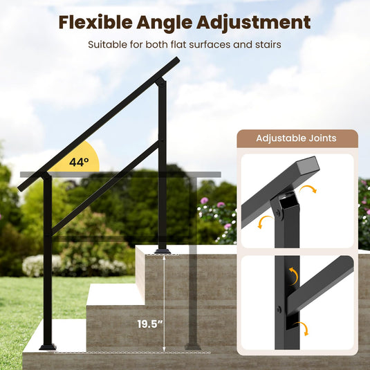 Goplus Handrail for Outdoor Steps Metal Hand Rail Fits 0-3 Steps