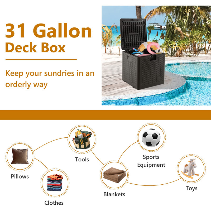 Load image into Gallery viewer, Goplus Outdoor Storage Box, 31 73 100 Gallon Waterproof Resin Patio Storage Box with Lockable Lid, Side Handle for Pillows, Cushions