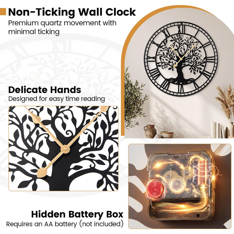 Load image into Gallery viewer, Goplus 27" Tree of Life Big Metal Wall Clock | Battery-Operated Wall Decoration