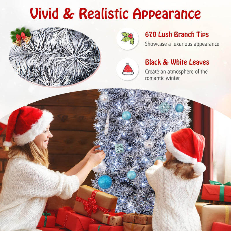 Load image into Gallery viewer, Goplus 7ft Pre-Lit Artificial Pencil Christmas Tree with 350 Cool-White LED Lights