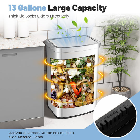 Goplus 13 Gallon/ 50 Liter Automatic Trash Can for Kitchen Office