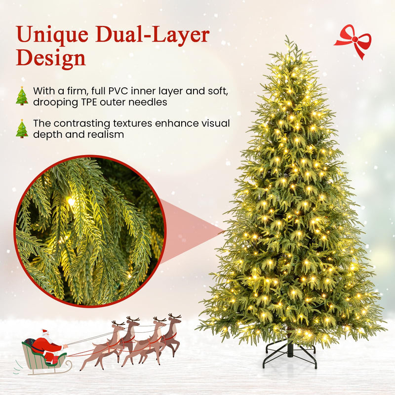 Load image into Gallery viewer, Goplus 7 FT Pre-Lit Artificial Christmas Tree, Hinged Faux Xmas Tree with 1217 Soft TPE & PVC Mixed Branch Tips