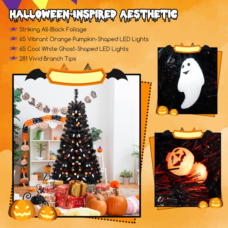 Load image into Gallery viewer, Goplus 4.5 FT Pre-Lit Halloween Tree with 6 Lighting Modes with Spooky Music Sync