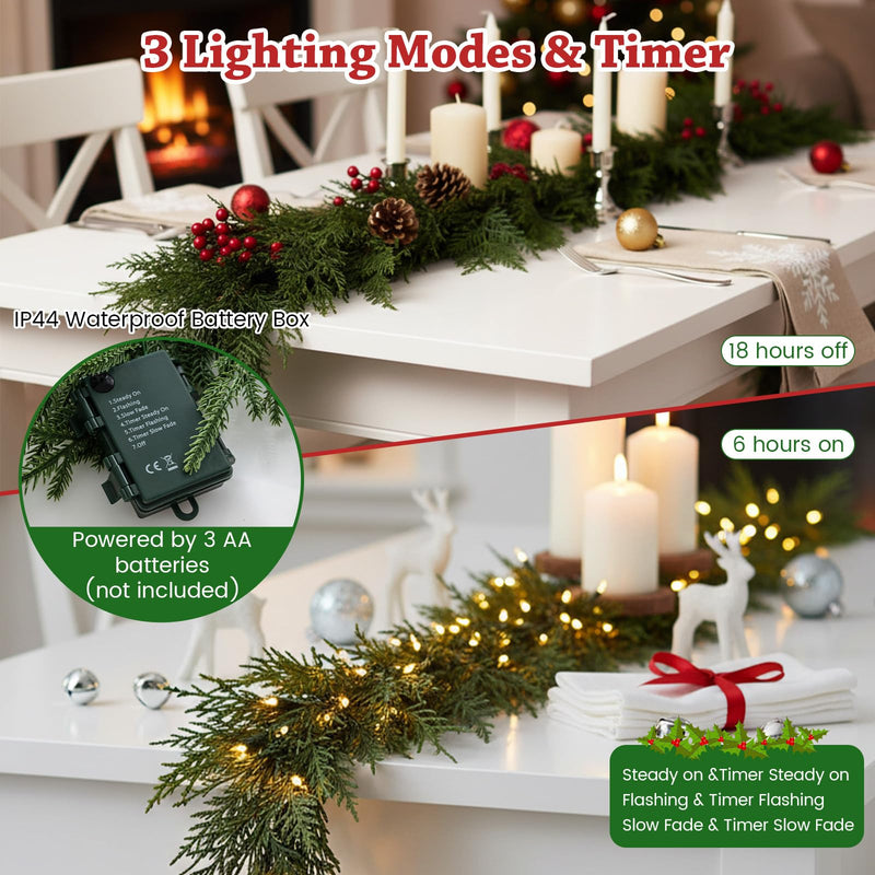 Load image into Gallery viewer, 9 FT Pre-lit Artificial Cypress Christmas Garland with 50 Warm White LED Lights and 130 Branch Tips