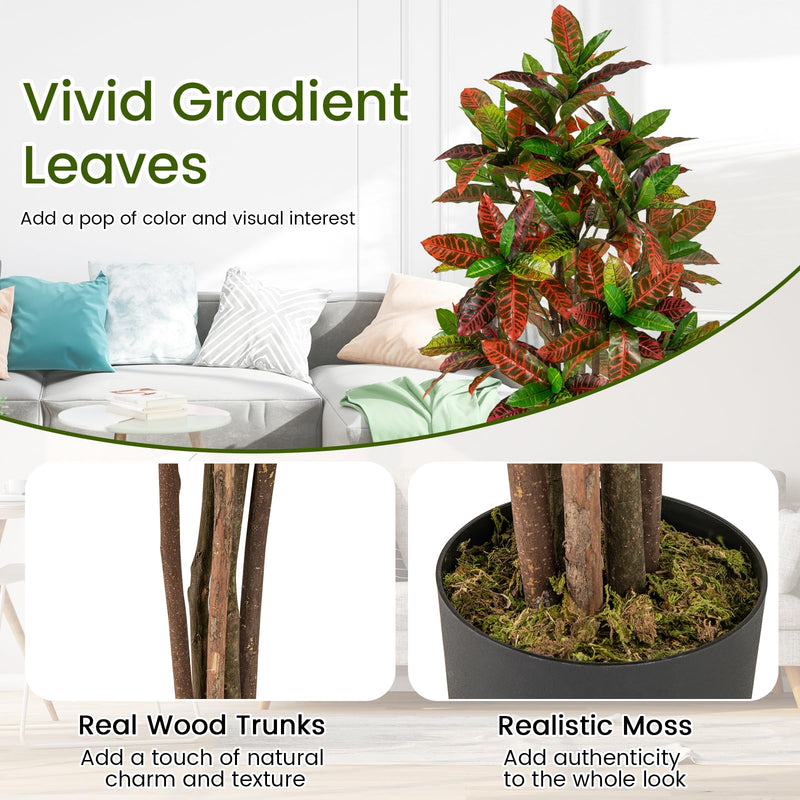 Load image into Gallery viewer, Goplus 5 FT Tall Artificial Croton Palm Tree in Pot with Gradient Leaves