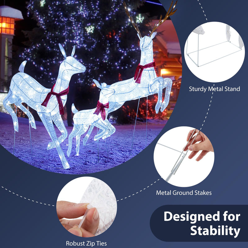 Load image into Gallery viewer, Goplus 3-Piece Large Lighted Christmas Reindeer Family, Light up Xmas Decorations w/255 LED Lights & Scarves