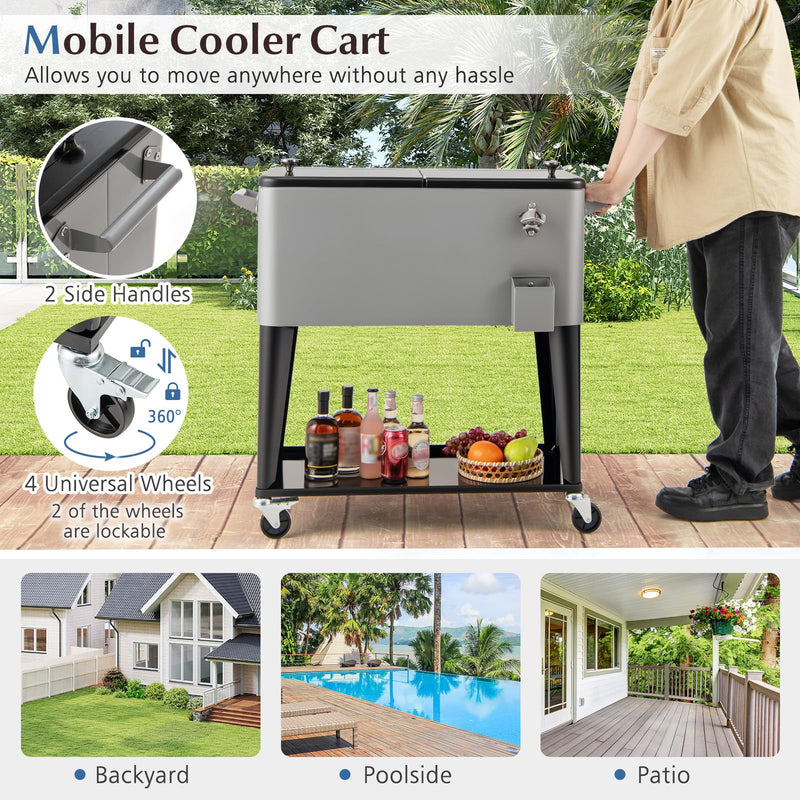 Load image into Gallery viewer, Goplus 80-Quart Rolling Ice Chest Outdoor Cooler Cart with Wheels and Stoage Shelf