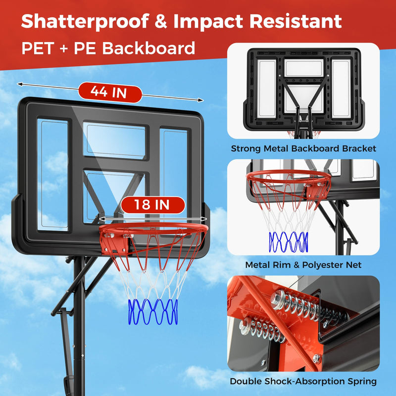 Load image into Gallery viewer, Goplus Portable Basketball Hoop Outdoor, 7.9-10 FT Basketball Goal System w/ 44 Inch Shatterproof Backboard