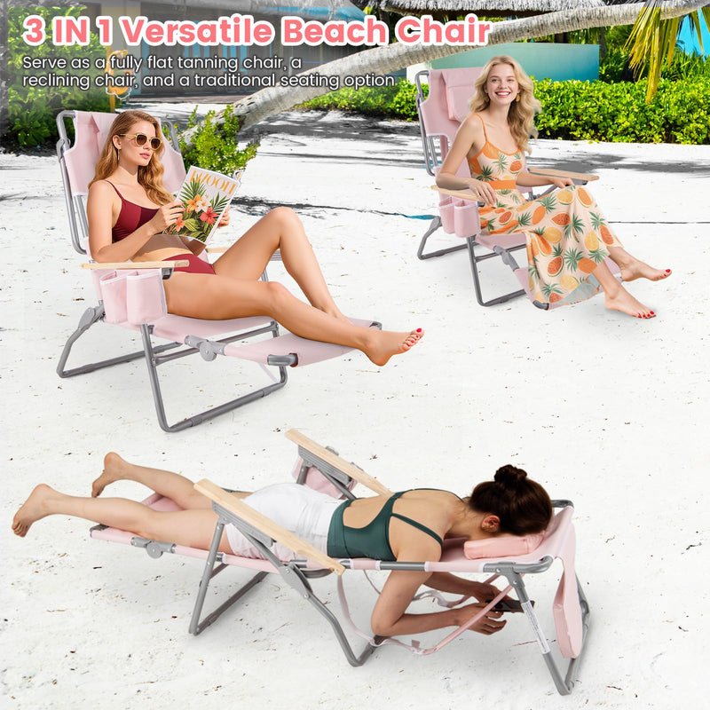 Load image into Gallery viewer, Goplus 3-in-1 Foldable Beach Chair Heavy-Duty Recliner for Camping Poolside Sunbathing
