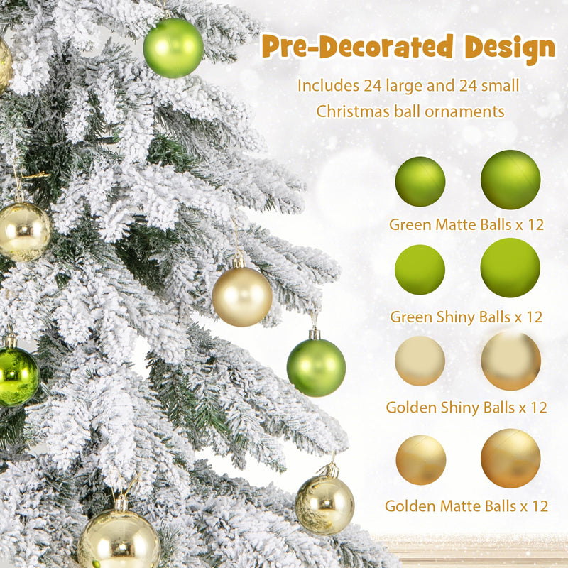 Load image into Gallery viewer, Goplus 6ft Snow Flocked Christmas Tree for Entrances, Hinged Artificial Potted Xmas Tree with 48 Ball Ornaments