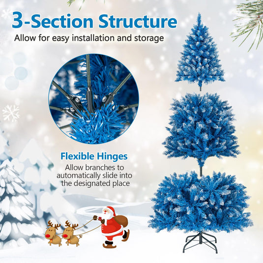 Goplus Blue Hinged Xmas Tree with Frosted PVC Branch Tips & Warm White LED Lights
