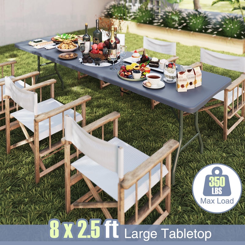 Load image into Gallery viewer, Goplus 8ft Plastic Folding Table, 350 LBS Outdoor Heavy Duty Folding Tables with HDPE Tabletop, Handle