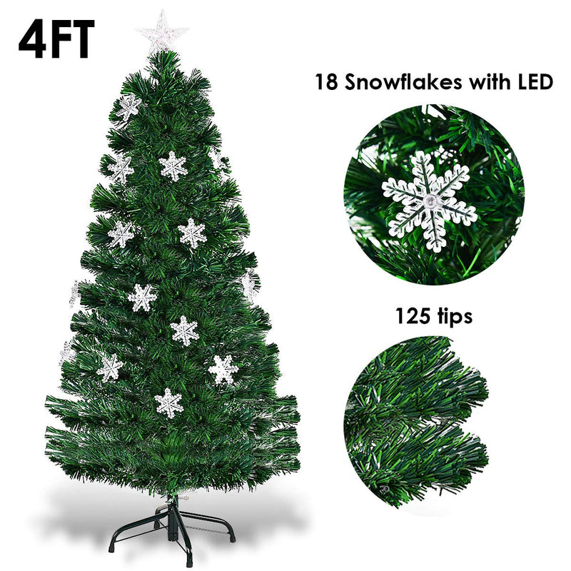 Load image into Gallery viewer, Goplus 4ft Pre-Lit Fiber Optic Christmas Tree Artificial Xmas Full Tree with Colorful Snowflake LED Lights