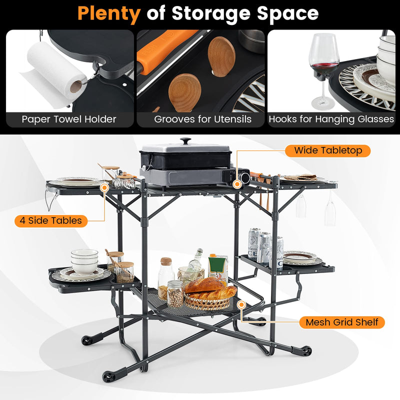 Load image into Gallery viewer, Goplus Camping Cooking Table, Outdoor Grill Table, Folding Camp Kitchen with Aluminum Tabletop