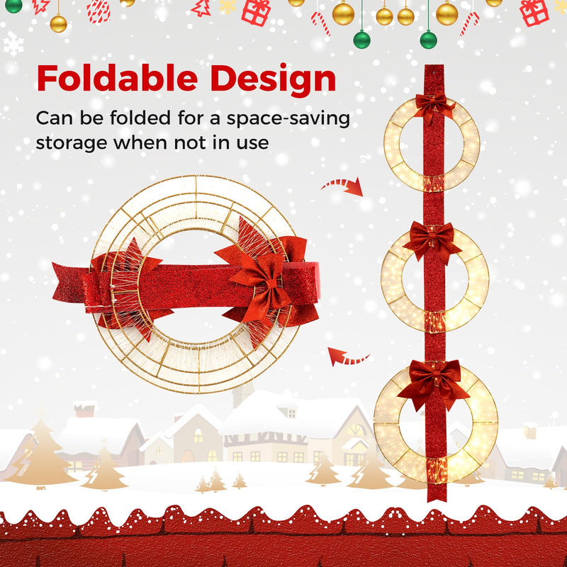Load image into Gallery viewer, Goplus Set of 3 Pre-Lit Wreaths, 5.8 FT Xmas Light-up Decorations on Red Ribbon with 450 LED Lights
