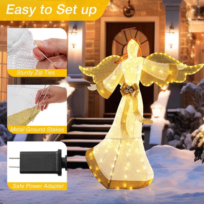 Load image into Gallery viewer, Goplus 5.2 FT Christmas Lighted Angel, Pre-Lit Winged Holiday Figure Angel with180 Warm White LED Lights