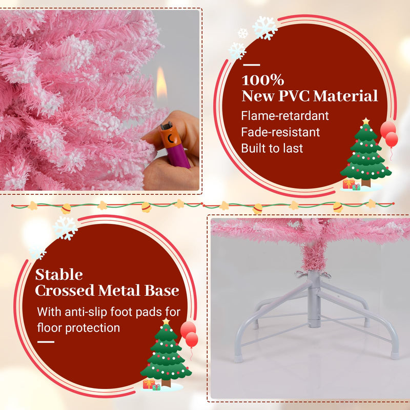 Load image into Gallery viewer, Goplus 5ft / 6ft Pink Slim Pencil Christmas Tree | Snow Flocked Skinny Xmas Full Tree